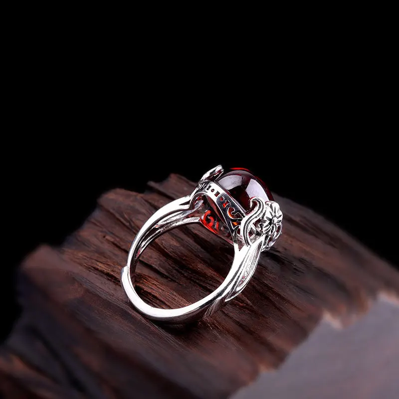 Подлинное серебряное кольцо 925 пробы, обручальные кольца для женщин, натуральный гранат, ювелирное изделие