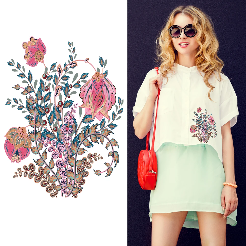 

Hot Ins Flowers Pattern Patches for Clothes Heat Transfer Iron on Stickers T-shirt Hat Appliques DIY Accessory A-level Washable