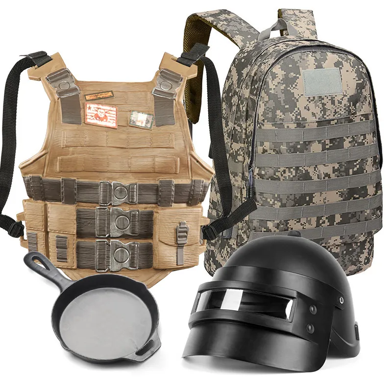  Game Kids PUBG Level 3 Helmet Backpack Cosplay Props Bulletproof Vest Saucepan Pan Playerunknown's 