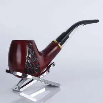 

Red sandalwood carved pipe High-end metal ring filter cigarette holder accessories solid wood vintage pipe