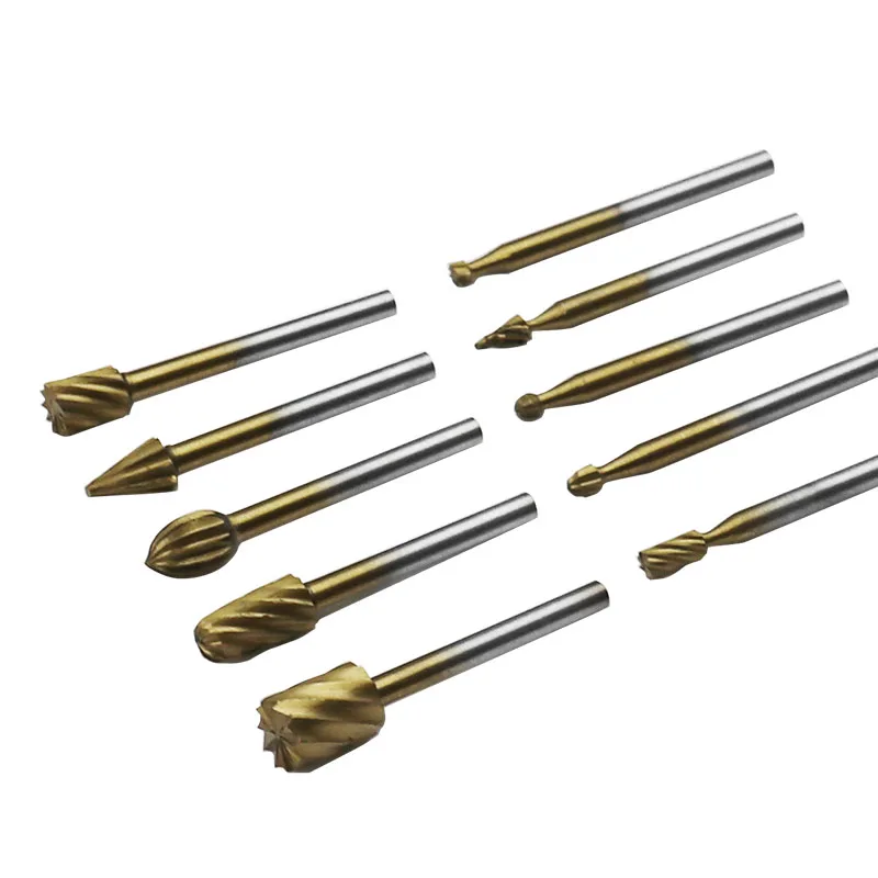 10pcs Set HSS Titanium Routing Rotary Milling Rotary File Cutter Wood Carving Carved Knife Cutter T