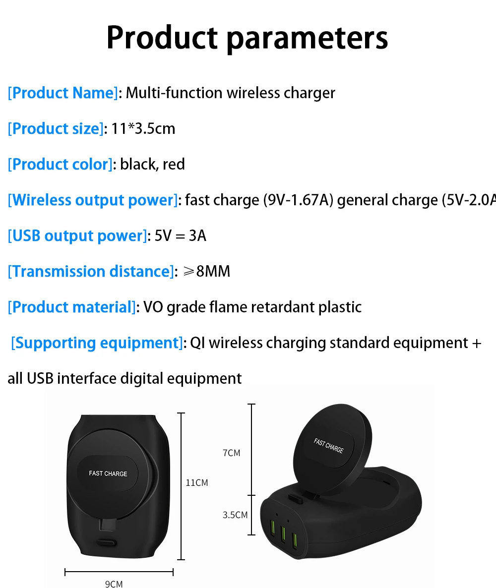 Ascromy 3 USB Fast QI Wireless Charger Stand For Apple iPhone X 8 Plus Samsung Galaxy S9 S8 Note 8 9 Induction Charging Pad 10 W (5)