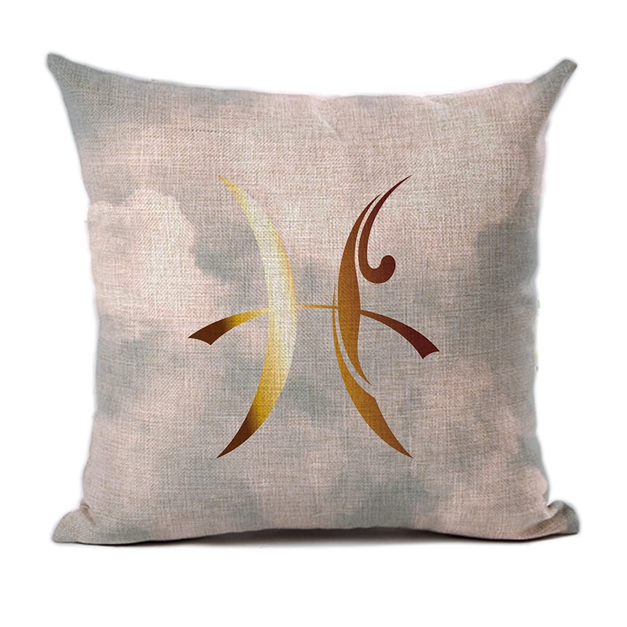 Golden Design Pillowcase Twelve Constellation Symbol Pattern Still Pisces Taurus Virgin Decorative Square Cushion Cover45x45cm
