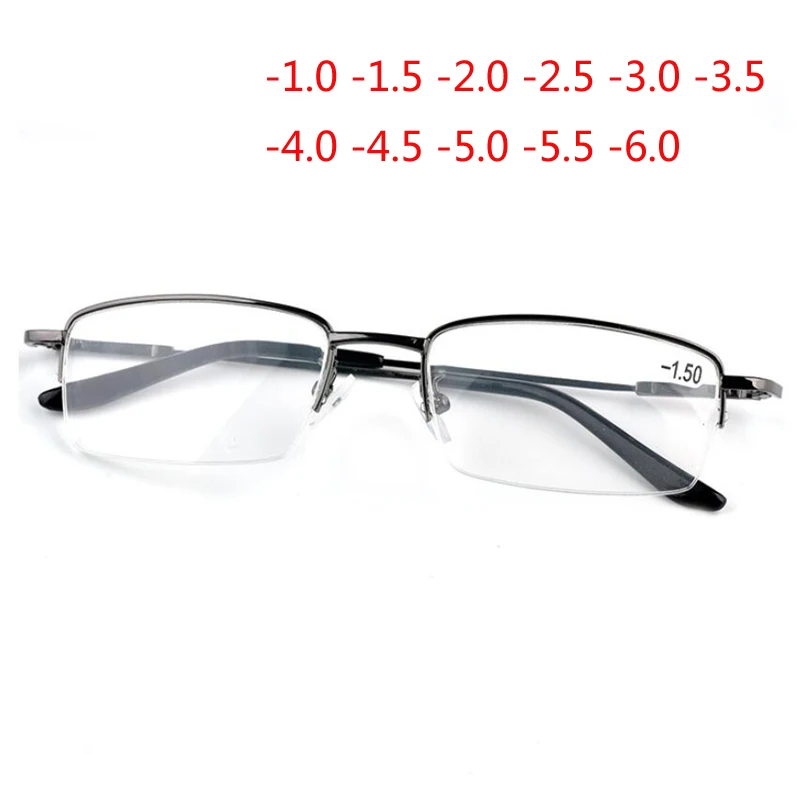 1,0-1,5-2,0 до-6,0 ультралегкие очки с полуоправой и металлическим покрытием для близорукости, мужские Модные черные очки с квадратной оправой для близоруких