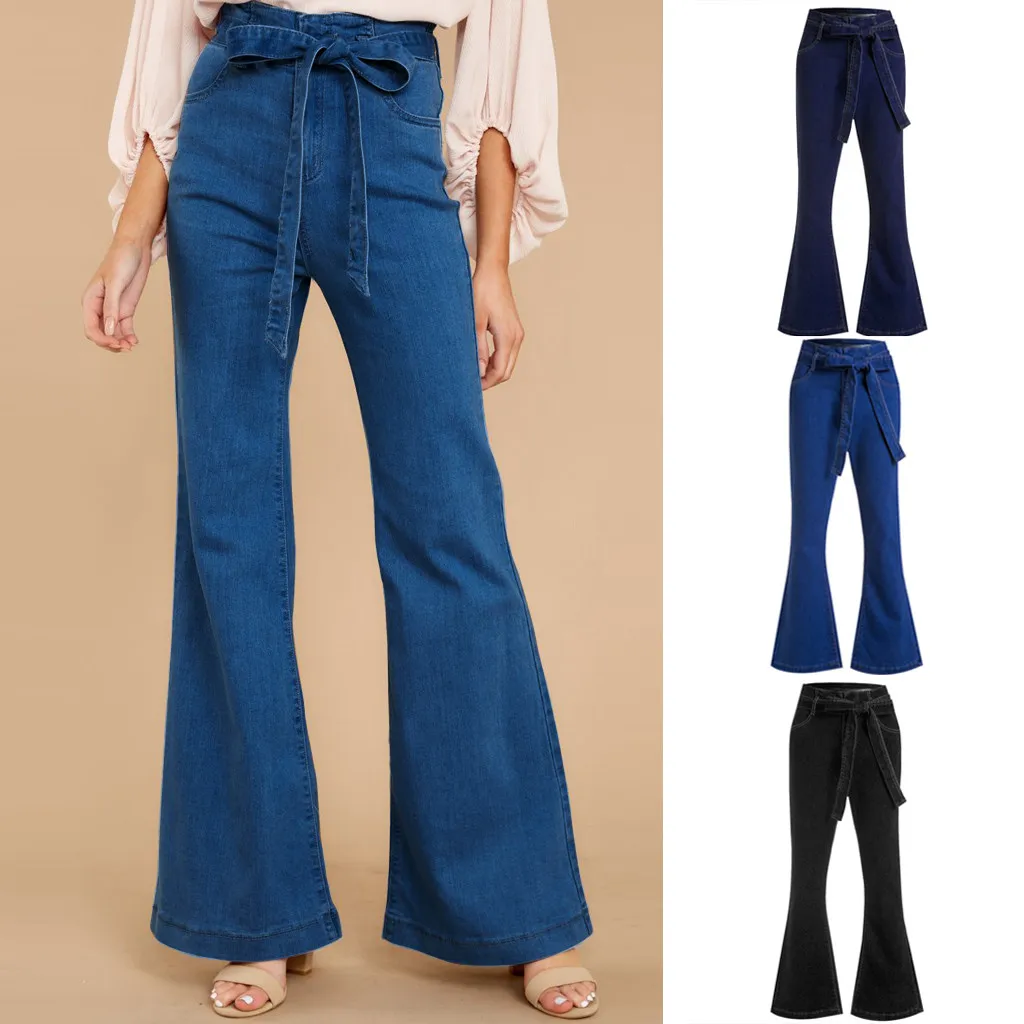 Женские джинсы большого размера со шнуровкой, с высокой талией, тянущиеся, тонкие, сексуальные, расклешенные брюки, S-2XL, шорты для женщин #30