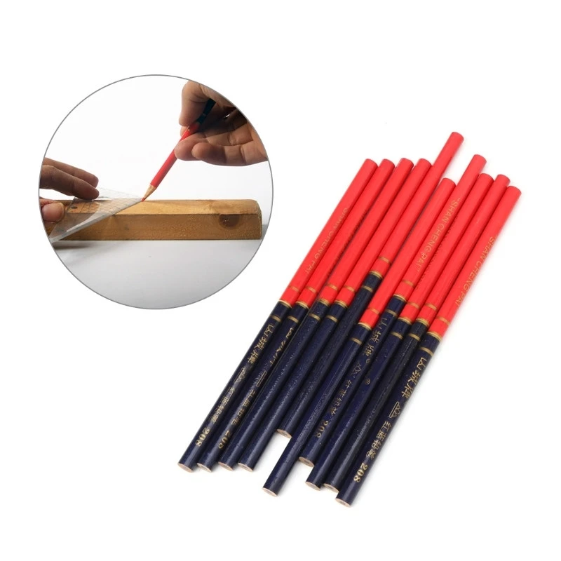 

10Pcs/Set Blue And Red Wire Round Carpenters Pencils For Woodworking Core Marker