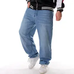 Светло-голубые мешковатые джинсы, повседневные штаны в стиле хип-хоп, штаны для скейтборда
