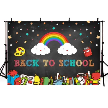 

Back To School Blackboard Tool Rainbow Clouds Study Classroom Kids Portrait Photography Backdrop Photo Background Photo Studio