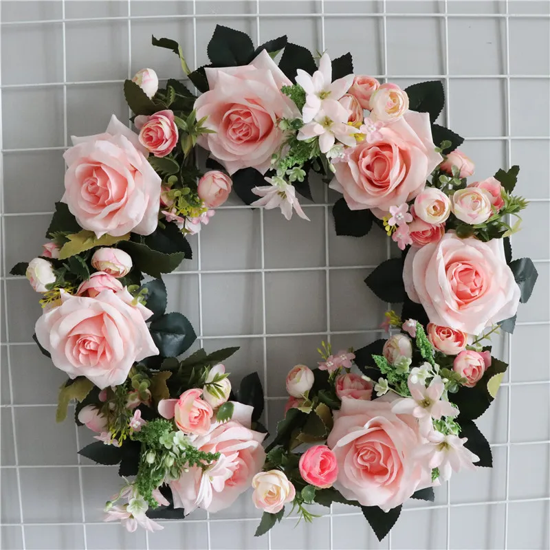 

Artificial Silk Rose Flower Wreath - Door Wreath 13 Inch Fake Rose Spring Wreath for Front Door Wall Wedding Home Décor