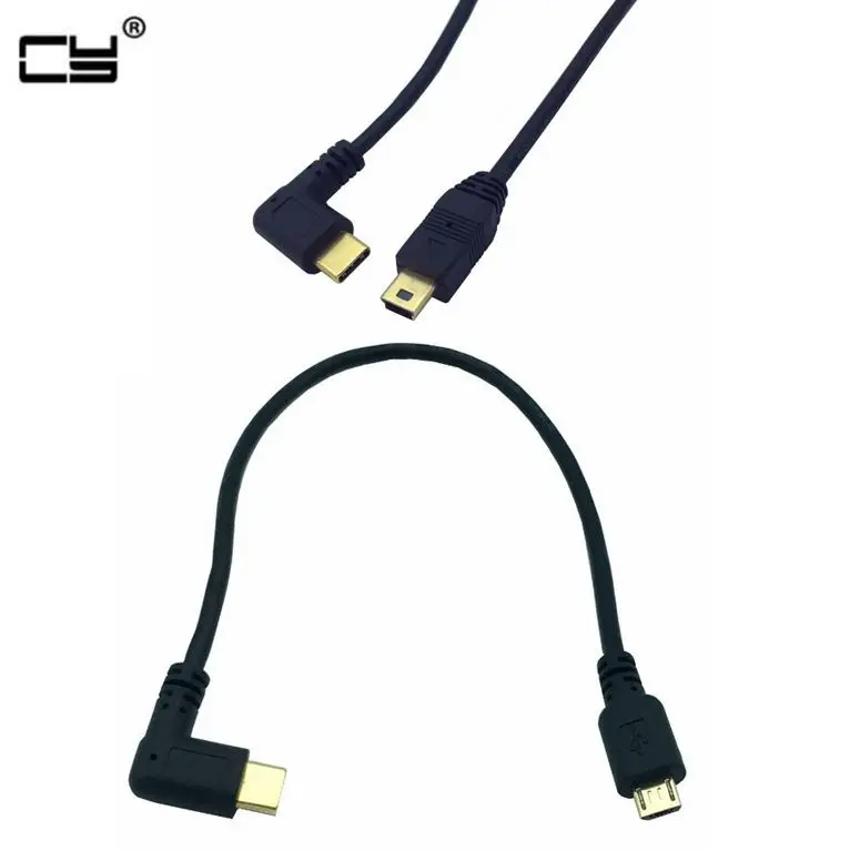 Mini USB & Micro USB Cable 5 Pin Male to Male USB 3.1 Type C Angled OTG Data Cable Adapter Converter Charging Cable Length 25cm usb type c 3 1 male to mini usb 5 pin b male plug converter otg adapter lead data cable for macbook mobile 30cm