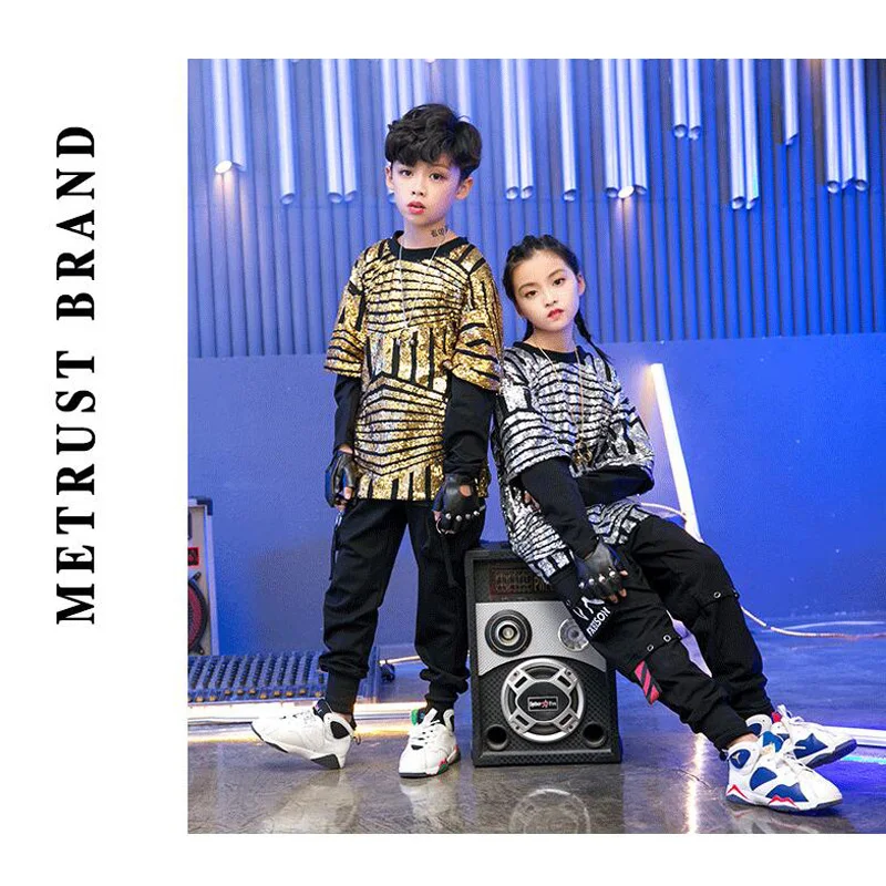 

Kid Loose Sequined Hip Hop Tops Jacket Clothing Outfits Girls Golden Top Shorts Jazz Dance Costume Ballroom Dancing Clothes Wear