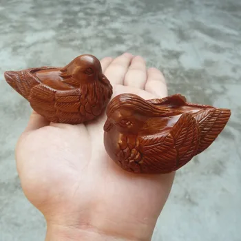 

Cute Wood Carving Couple Mandarin Duck Home Bedroom Statue Ornaments