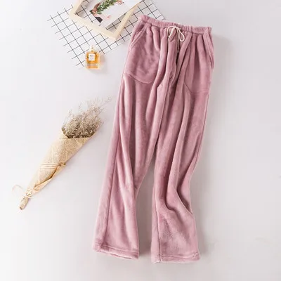 Flannel Pajama Pants Men And Women Autumn Winter Models Thick Coral Fleece Solid Color Warm Trousers Home Pants As020 (20)