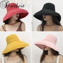 Doitbest летние женские ведро шляпы для рыбалки солнцезащитный крем крышка складной большой край весенние однотонные женские Рыбацкая шляпа