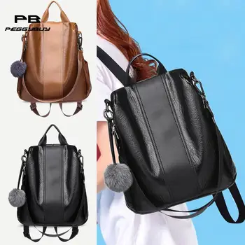 

Solid Color Knapsack Women Large Backpacks Anti-theft Leather Rucksack ladies high quality school bag zipper back pack mochilas