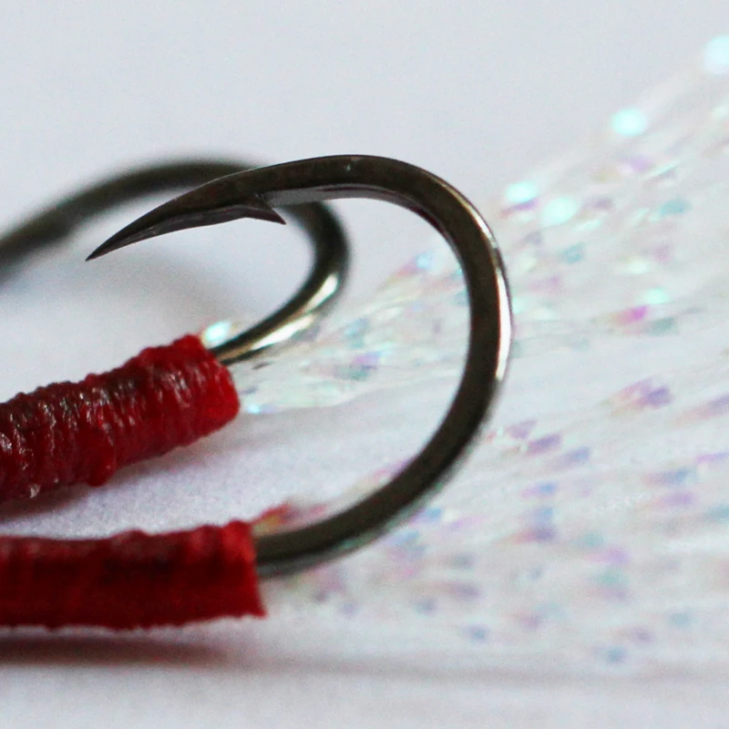 Jigging hook 2pcs High Carbon Steel Metal Plate Fishing Hooks Jig Spoon With with feather and ring assist hook fishing tackle