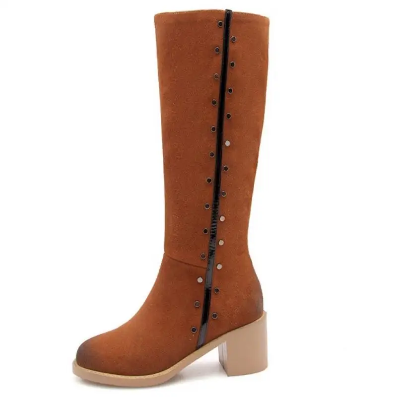 Véritable De Mode Longues Jojonunu Noir Color Dames Cuir Zipper Taille Bottes En Genou 33 caramel Chaussures Hiver Rivets 40 Femmes xOSPOqwX