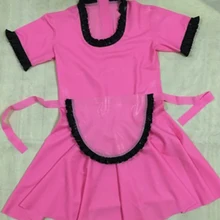 Латекс резиновая французской горничной наряд зум платье(платье+ талии ткань