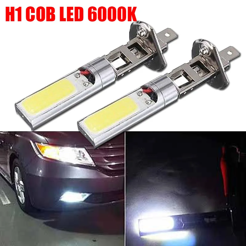 2x H1 COB LED Car DRL Daytime Running Light Bulb DC 12V Auto Headlight Fog Lights High Brightness White Lamp 6000K