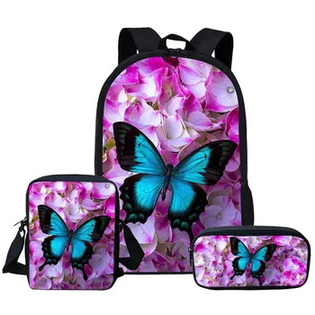 

ThiKin Butterfly School Bag Sets Schoolbag for Teenager Girls Cute Children Kids School Bookbags Mochila Escolar