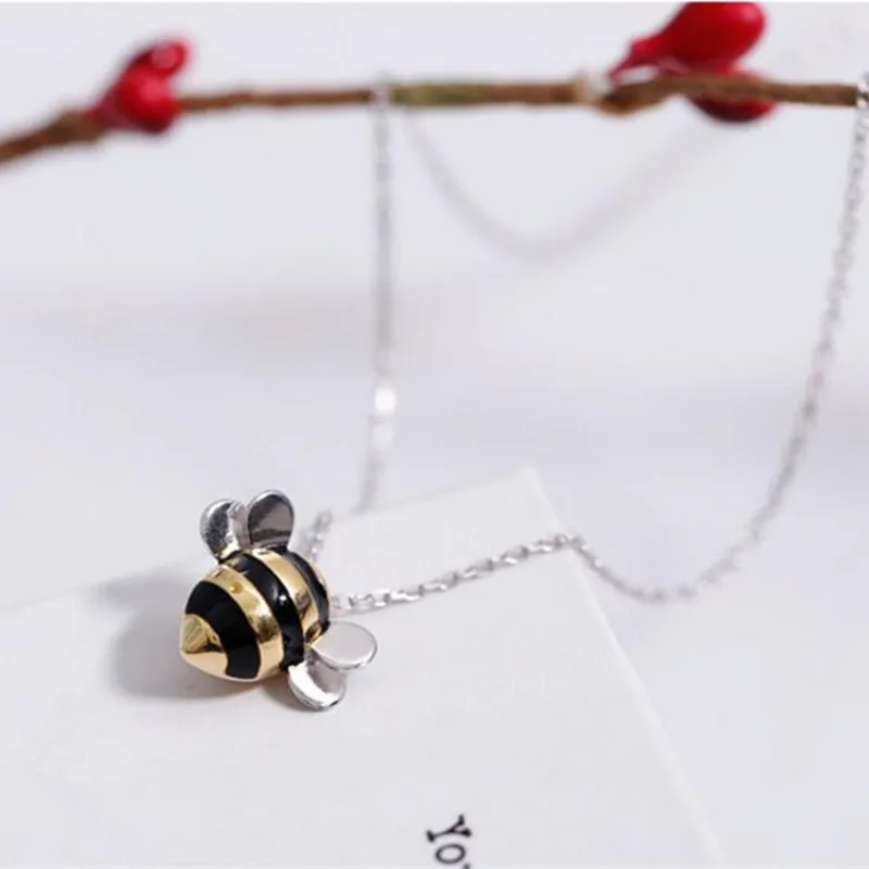 925 пробы серебряные ювелирные изделия оптом Корейская Мода Милая пчела Изысканная креативная женская личность кулон ожерелье H274