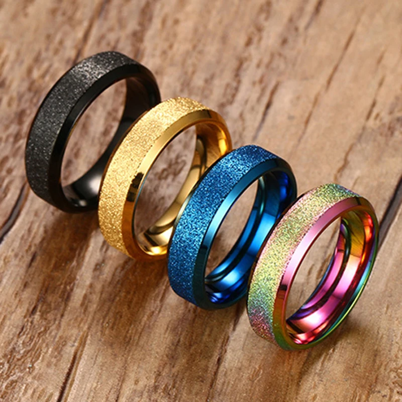 women 4 colors fashion 6mm wedding band ring quality stainless steel with goldblackbluemulticolor plated engagement ring - Western Style Wedding Rings women 4 colors fashion 6mm wedding band ring quality stainless steel with goldblackbluemulticolor plated engagement ring - Western Style Wedding Rings