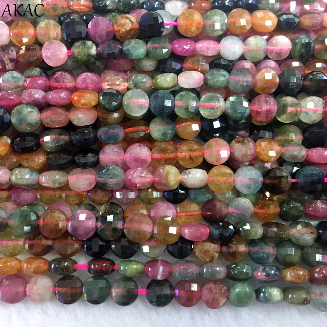 

Free shipping 5-6mm natural tourmaline faceted flat round loose beads for diy making design