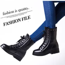 Women Boots Genuine Leather Flat Martin Ankle Boots Womens Motorcycle Boots Autumn Shoes Women Winter Patent leather Botas
