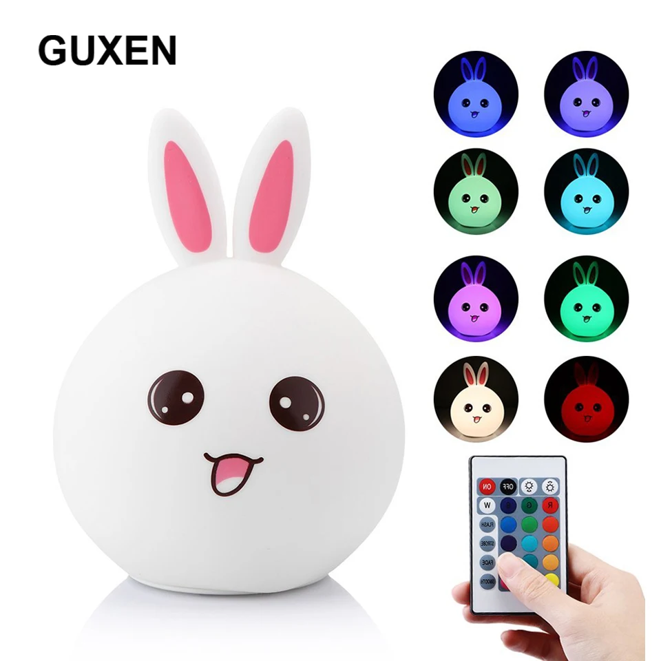 

Guxen Rabbit LED Night Light For Children Baby Kids Bedside Lamp Multicolor Silicone Touch Sensor Tap Control Nightlight