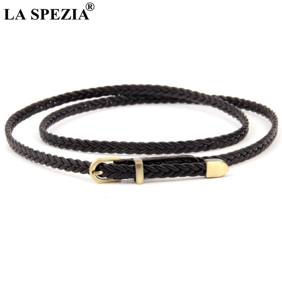 

LA SPEZIA Braided Leather Belt For Women Brand Black Thin Waist Belt Women Ladies Pu Leather Strap Pin Buckle Female Belts