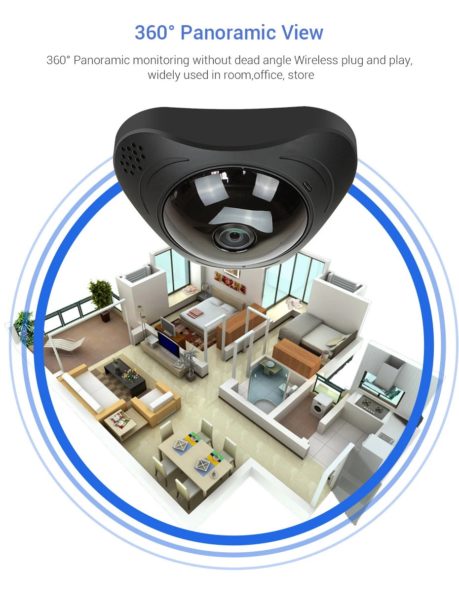 1080P панорамная VR камера Full HD 3D WIFI рыбий глаз 2 0 Мп Wi Fi ИК ночного видения IP