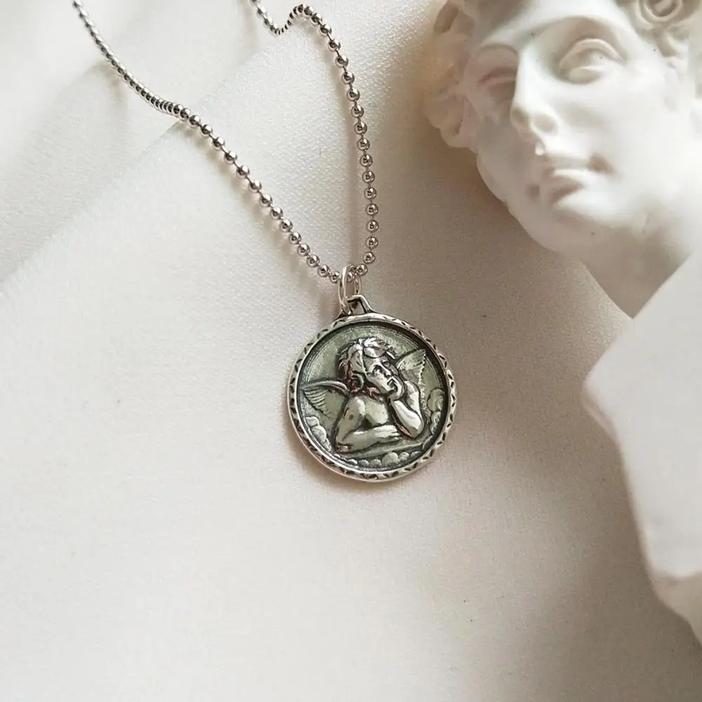 

Authentic 925 Sterling Silver Vintage Guardian Angel Lucky Boy Pendants & Necklaces Student Bless Jewelry Engagement Collar