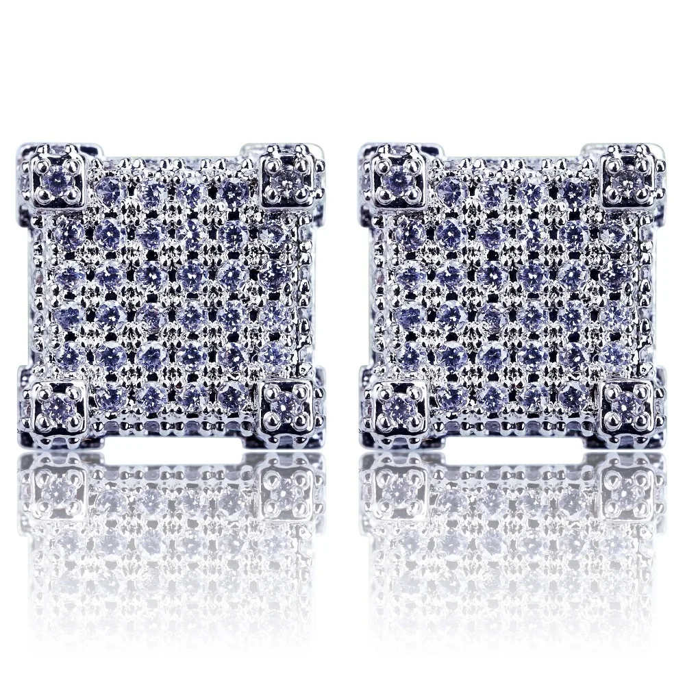 

Hip Hop Fashion Iced Out Bling Stud Earrings Gold Color Micro Pave Zircon Square Screwback Earring For Men Women Earring Jewelry