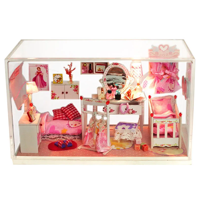 Mini DIY Doll House Wooden Furniture Kit My Dream House Toys Miniature Dollhouse Kitty Princess House Building Block Toys  (6)