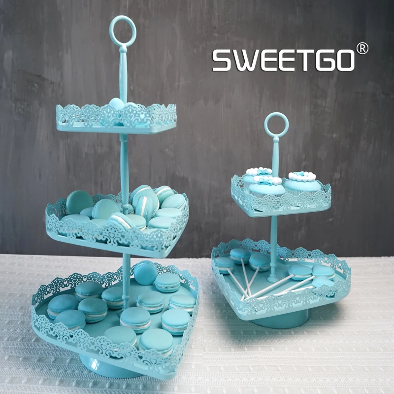 2/3 tiers Heart shape blue cupcake stand wedding Macaron
