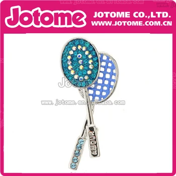 

100pcs/lot 55mm New Design Blue Rhnestone Tennis Racquet Brooch pin