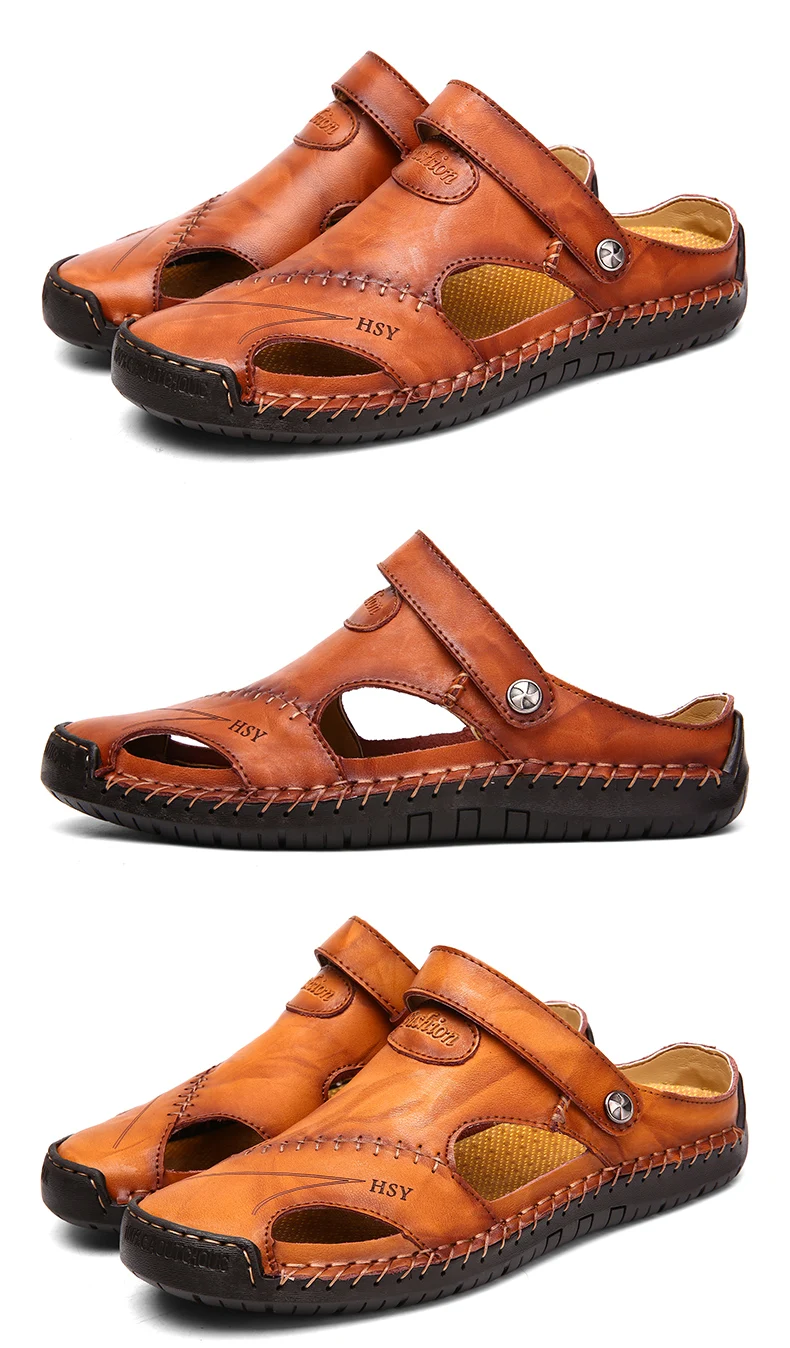 Kaaum Fashion Men Half Drag Leather Beach Dual-use Sandals