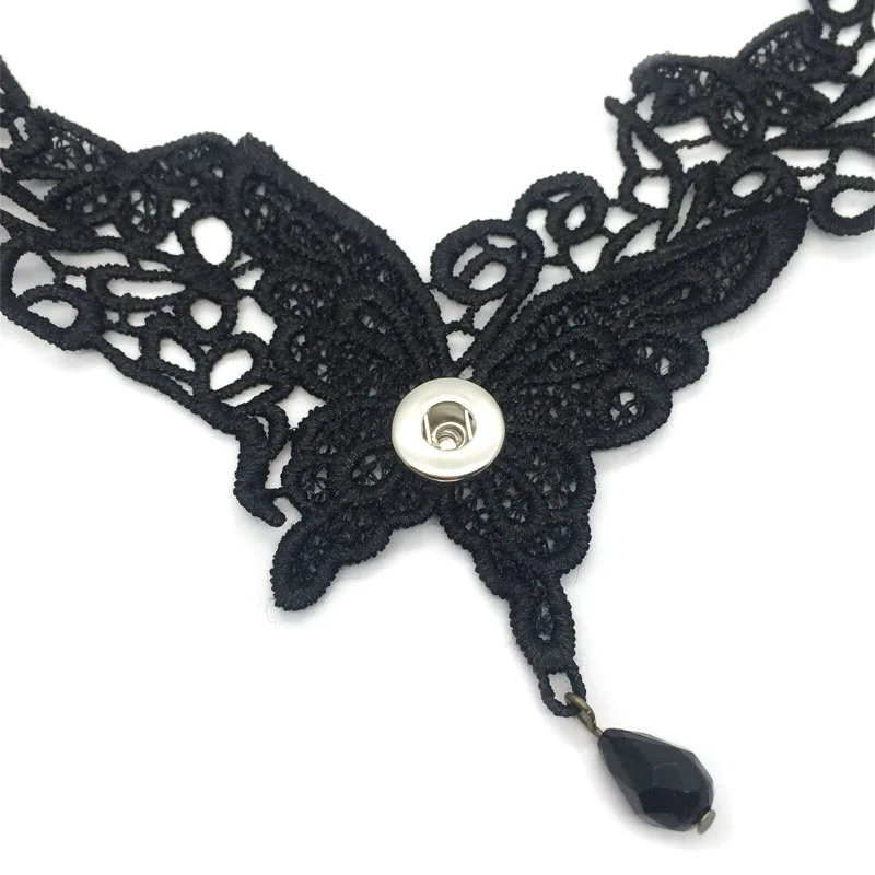 Черное Кружевное ожерелье с бабочкой 12 мм 18 мм Кнопка колье ожерелье 003 женский модный чокер в готическом стиле подвеска-Шарм ручной работы ювелирный подарок