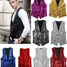 Блестка мужской блестки Сценические костюмы для выступлений; танцевальная одежда Для мужчин жилет для MC, ведущего Костюмы жилеты Show Куртки без рукавов цвета: золотистый, серебристый D203