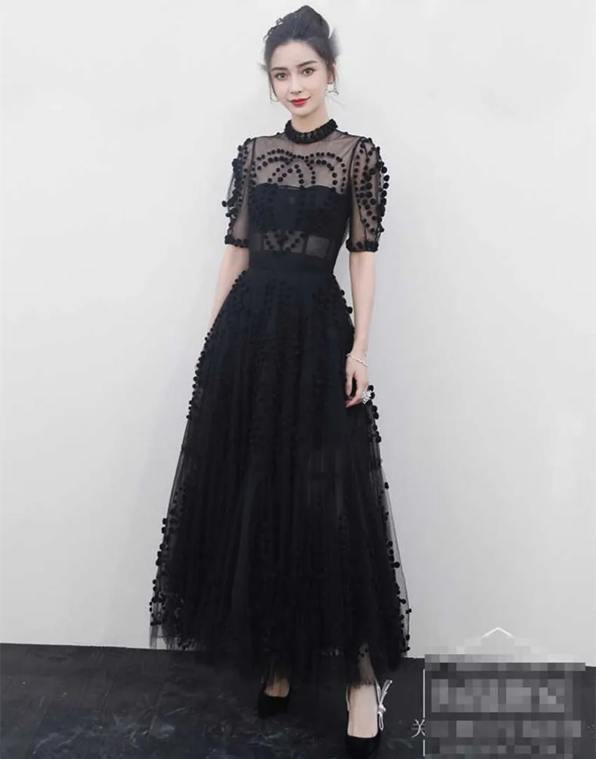 Cena HAMALIEL Runway kobiety piłka antystresowa suknia długa sukienka na imprezę 2019 wiosna Sexy czarna kula z krótkim rękawem Slim sukienka boho elegancka Vestidos