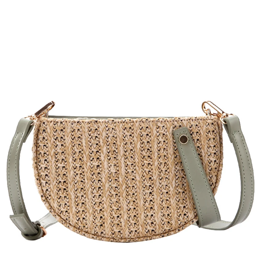 

Simple Style Straw Saddle Bags for Women 2019 Beach Rattan Handbags Summer Vintage Handmade Panelled Knitted Crossbody Bags