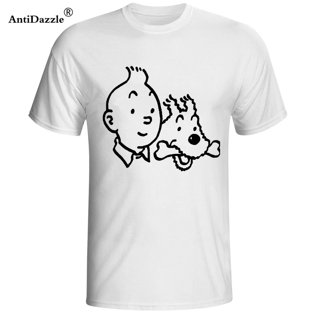 Модная мужская футболка с антибликовым персонажем 2017 Tintin Snowy забавная Хлопковая