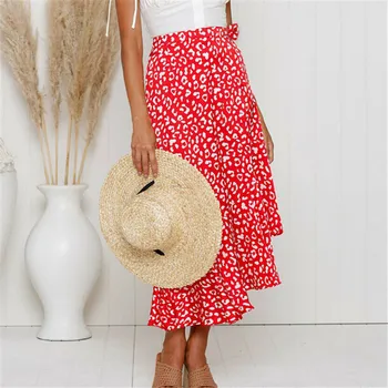 

Ladies Woman Boho Floral Leopard Print Side Split Hollow Long Maxi Full Skirt Summer Beach Sun Dress New