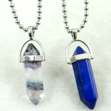Натуральный камень кварц кристалл Лапис флюорит камень шестиугольный кулон в форме колонны ожерелье из нержавеющей стали для женщин модные украшения