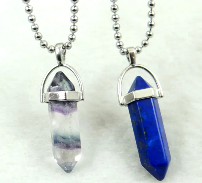 

Natural stone Quartz Crystal lapis fluorite Stone Hexagonal Column Pendant stainless steel Necklace for women Fashion Jewelry