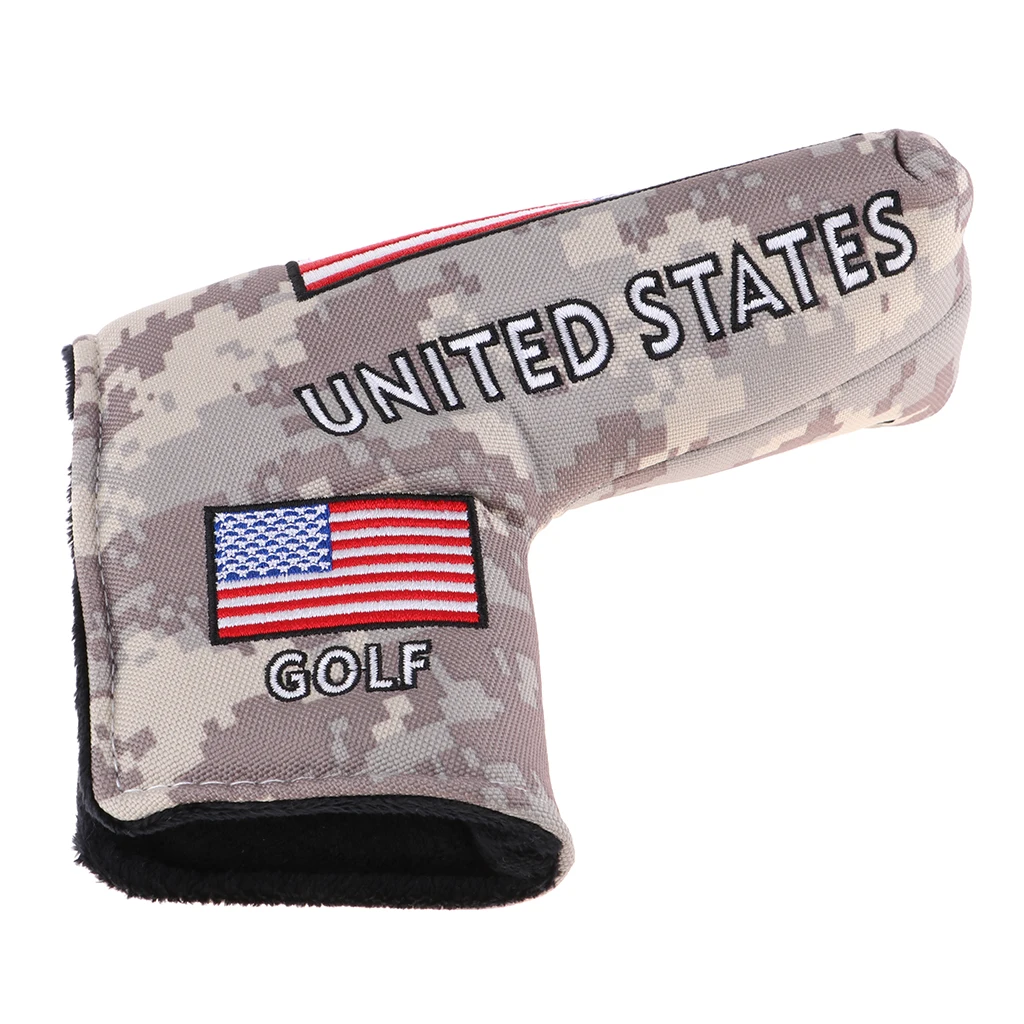 Premium USA American National Flag Golf Blade Putter Head Cover, Nylon Golf Clubs Headcover Protector Bag With Magic Sticker
