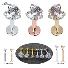 Starbeauty 1pc 16Gx6/8mm 3/4/5mm Coração Jóia Piercing No Nariz Orelha Piercing No Nariz nariz Labret Lip Tragus Helix Piercing Brinco Jóias(China)