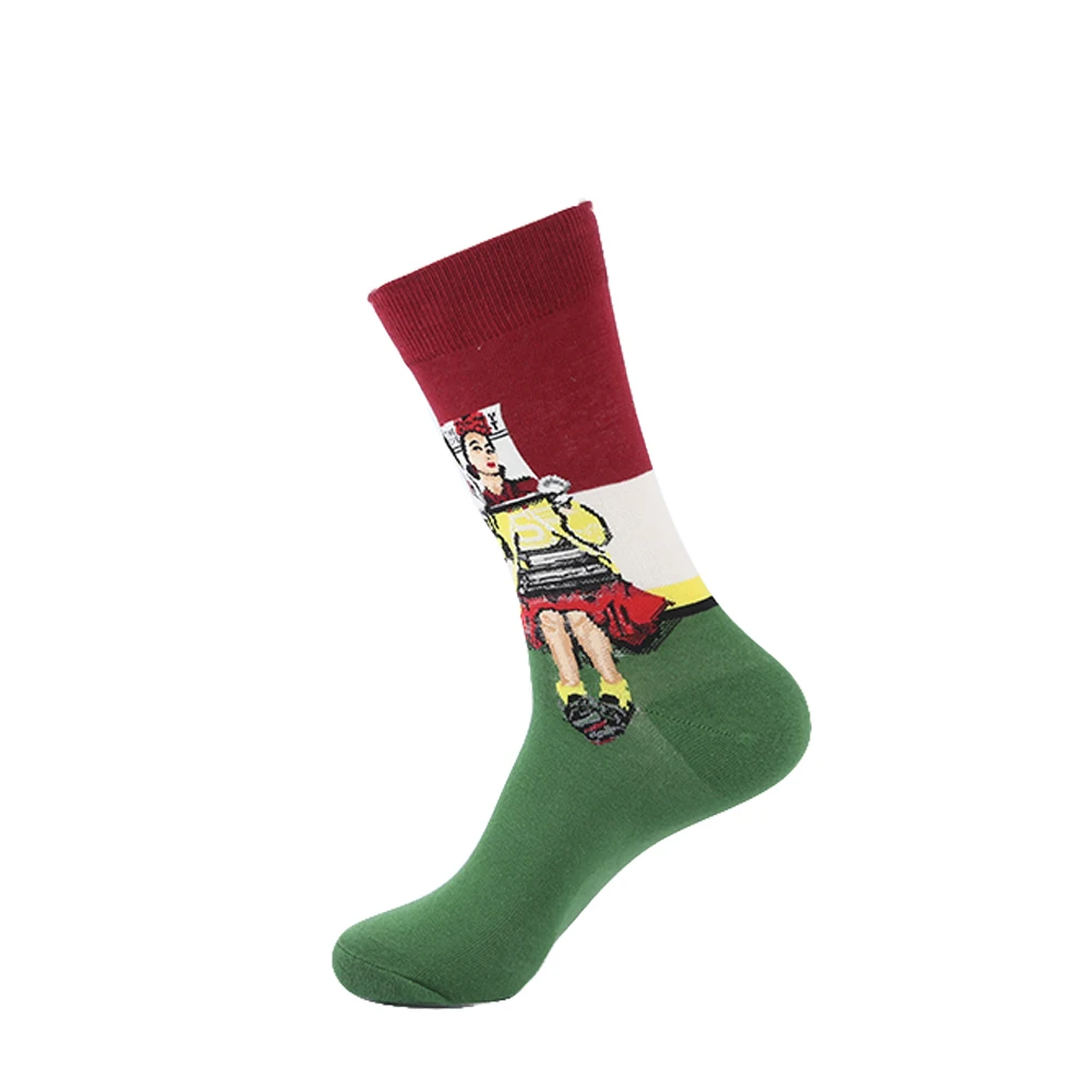 VPM художественные хлопковые мужские носки Harajuku, цветные Веселые носки Ван Гога с рисунком маслом для мужчин, Свадебный Рождественский подарок - Цвет: Многоцветный