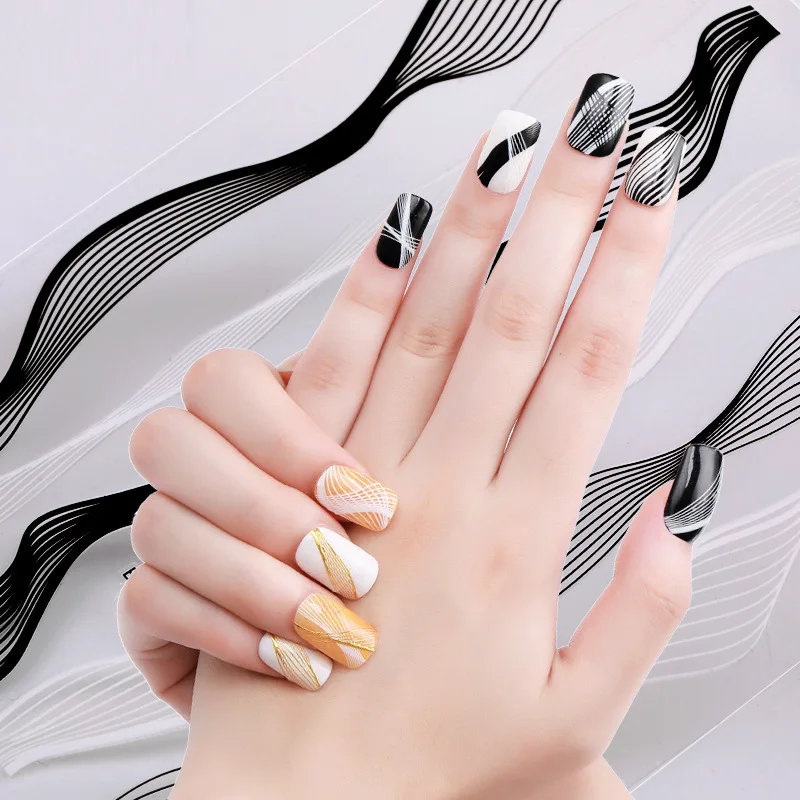 

1 Sheet Nail Sticker Gold Silver Curve 3D Adhesive Nail Decoration Sticker DIY Nail Stickers