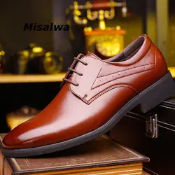 Misalwa/свадебные туфли, увеличивающие рост, для мужчин, новинка 2019 года, на шнуровке, черные деловые кожаные мужские классические туфли